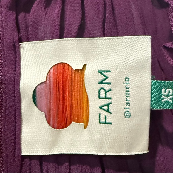 FARM RIO Ruffled Pleated Burgundy Purple Peplum Blouse Sheer Sleeve Top XS - Picture 6 of 9